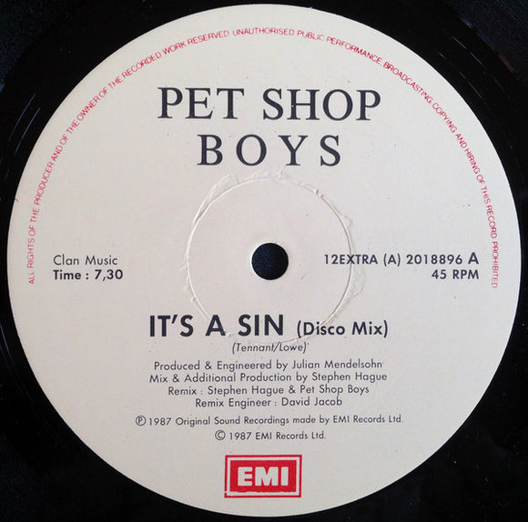 Pet Shop Boys - It's A Sin (Disco Mix) 12